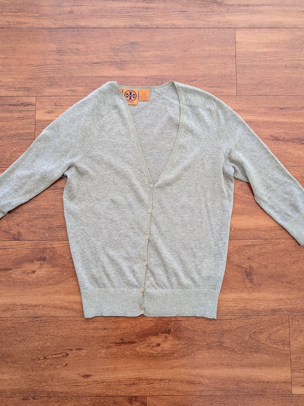 Tory Burch Gold V-Neck Button Cardigan Sweater XS